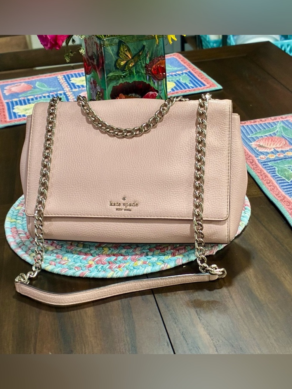 Kate Spade Emelyn Briar Lane Dusty Rose Chain Crossbody Handbag